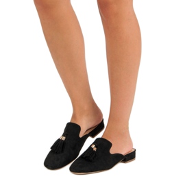 Vinceza Pantoufles en daim noires 1