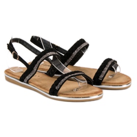 Fama Sandales plates en daim le noir 4