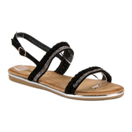 Fama Sandales plates en daim le noir 1