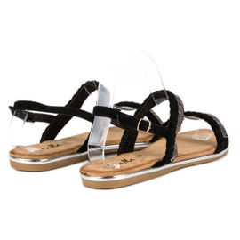 Fama Sandales plates en daim le noir 3