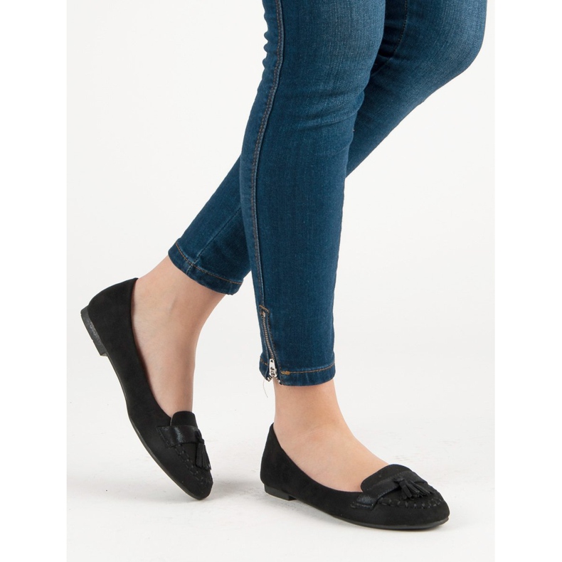 Small Swan Mocassins à franges le noir 1