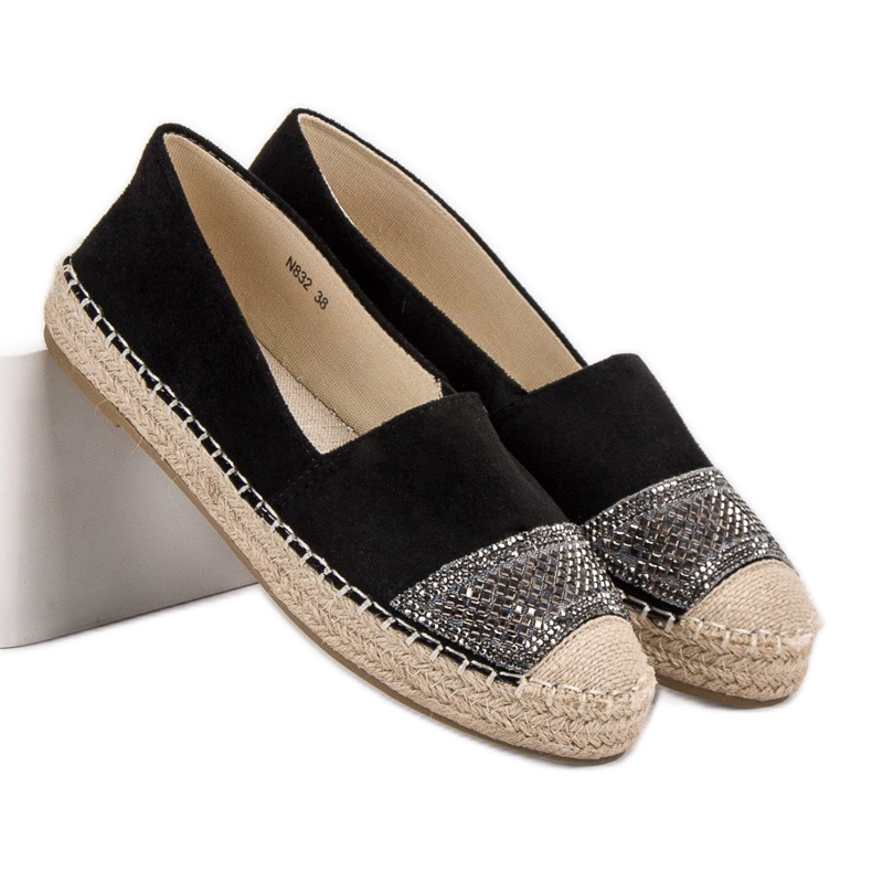 Small Swan Espadrilles En Daim Avec Cristaux le noir 1
