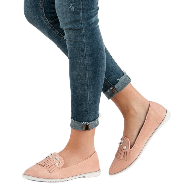 Ch. Creation Mocassins Poudrés Avec Perles rose 1