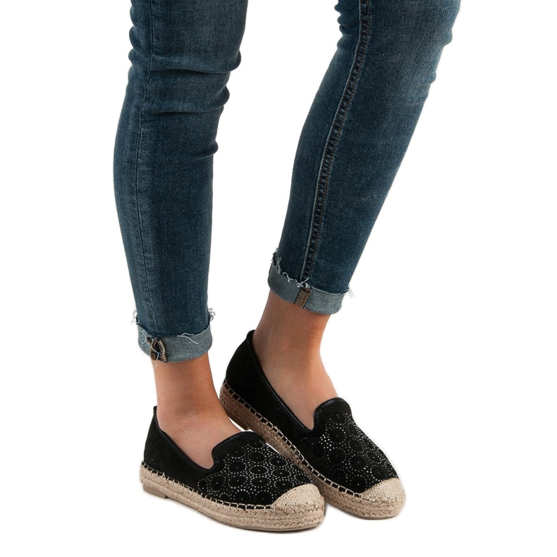 SHELOVET Espadrilles Ajourées En Daim noir 1