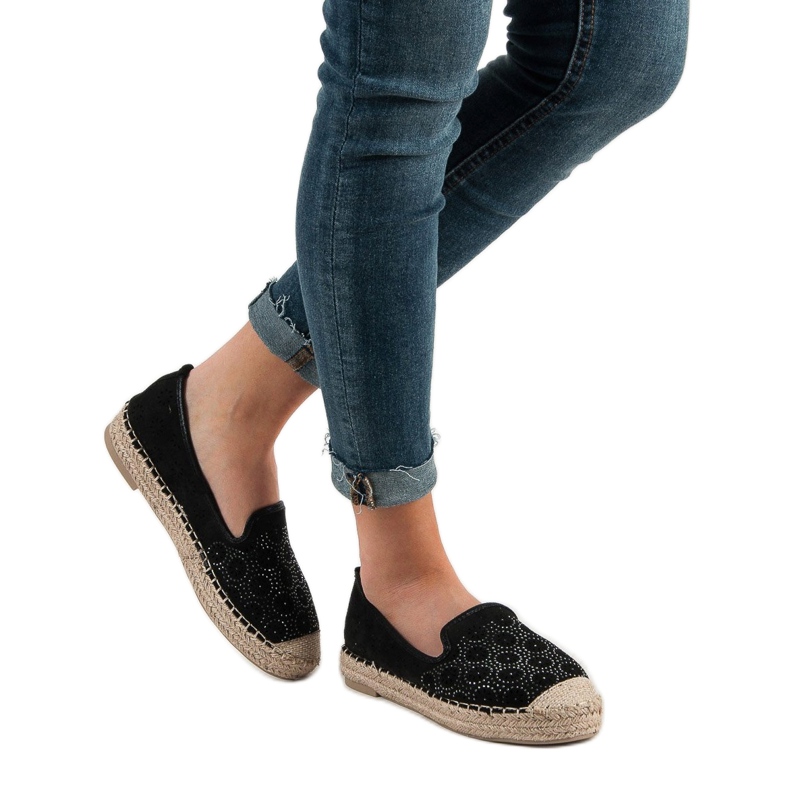 SHELOVET Espadrilles Ajourées En Daim noir 2