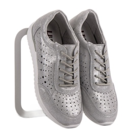 Kylie Chaussures en cuir argentées gris 1