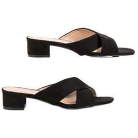 Small Swan Pantoufles en daim élégantes noir 1