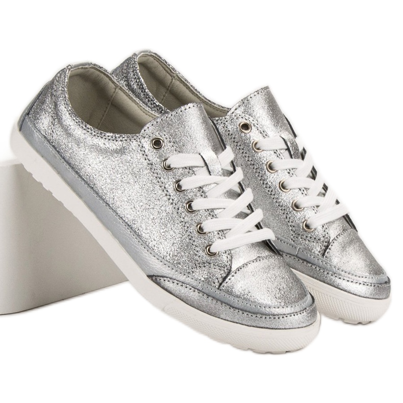 Filippo Baskets en cuir argentées gris 1