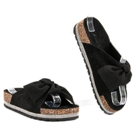 Anesia Paris Pantoufles En Daim Avec Cristaux le noir 6