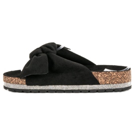 Anesia Paris Pantoufles En Daim Avec Cristaux le noir 4