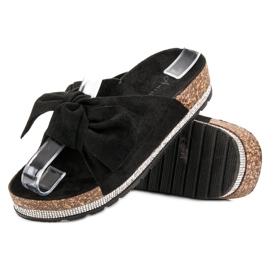 Anesia Paris Pantoufles En Daim Avec Cristaux le noir 5