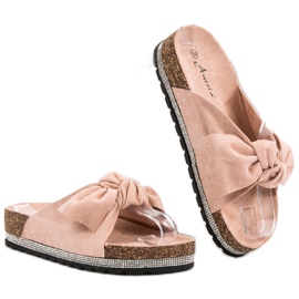 Anesia Paris Pantoufles En Daim Avec Cristaux rose 4