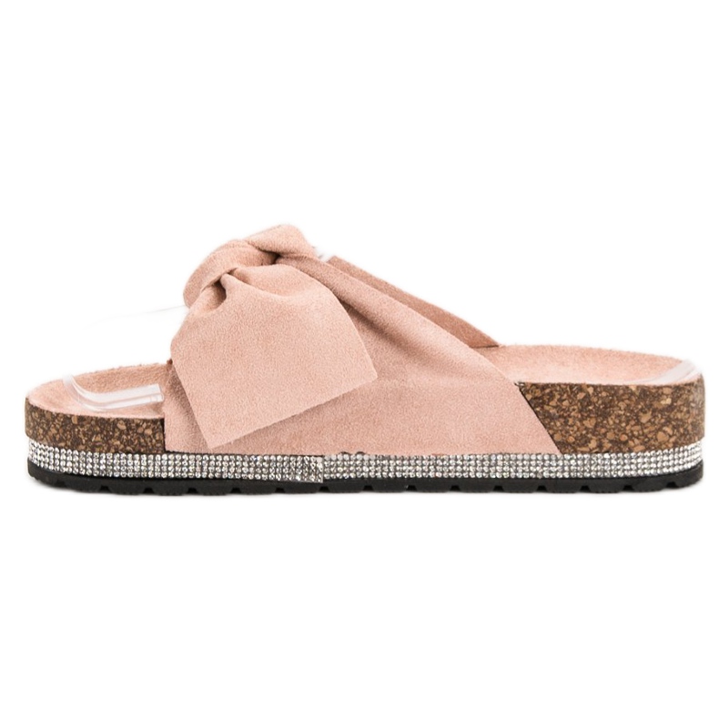 Anesia Paris Pantoufles En Daim Avec Cristaux rose 1