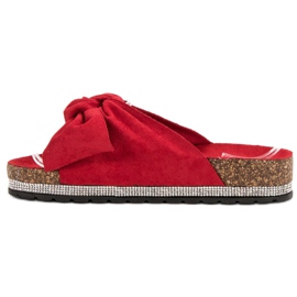 Anesia Paris Pantoufles En Daim Avec Cristaux rouge 1