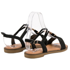 Laura Mode Sandales en daim le noir 6