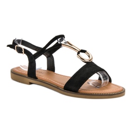 Laura Mode Sandales en daim le noir 4
