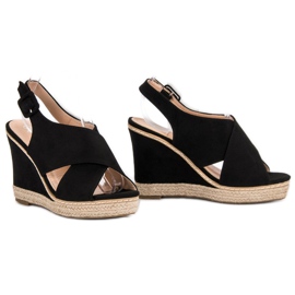 Anesia Paris Sandales compensées en daim le noir 2