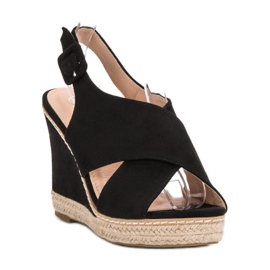 Anesia Paris Sandales compensées en daim le noir 5