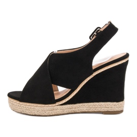 Anesia Paris Sandales compensées en daim le noir 6