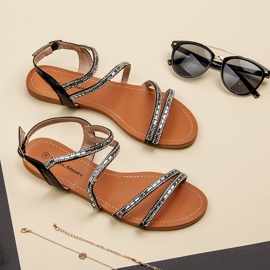 L. Lux. Shoes Sandales Plates Avec Oxyde De Zirconium noir 2