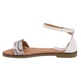 Laura Mode Sandales plates classiques blanche multicolore 4