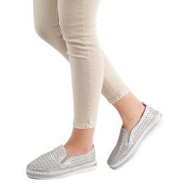 Goodin Slipons en cuir argenté gris 1 Goodin Slipons en cuir argenté gris 1