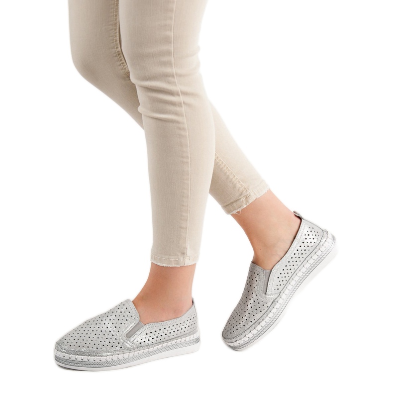 Goodin Slipons en cuir argenté gris 1 Goodin Slipons en cuir argenté gris 1