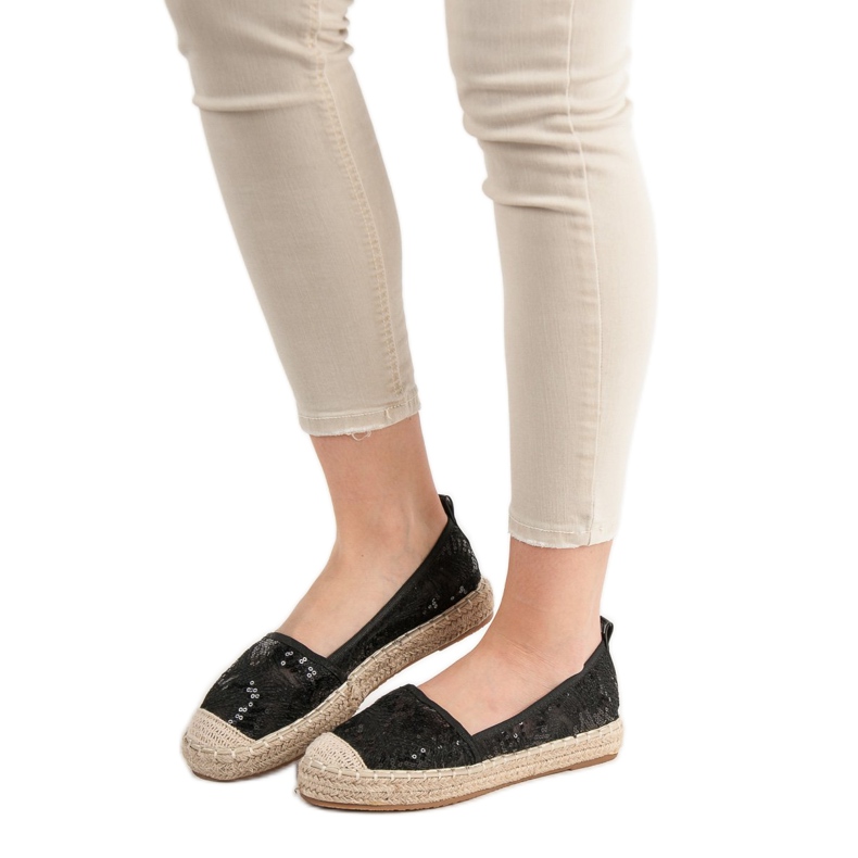 SHELOVET Espadrilles en dentelle noir 1