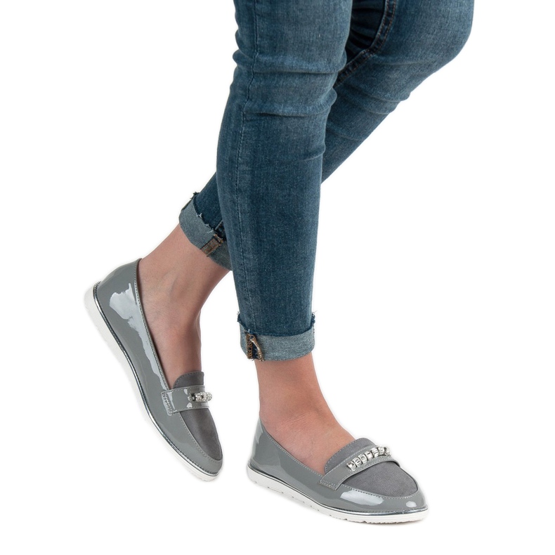 SHELOVET Mocassins laqués gris 2