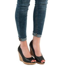 Escarpins compensés bout ouvert VICES noir 2