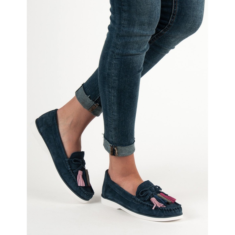 Filippo Mocassins En Cuir À Franges bleu 1