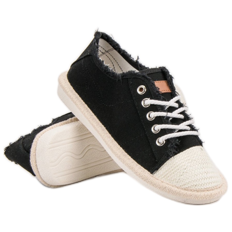 SHELOVET Espadrilles à lacets noir 2