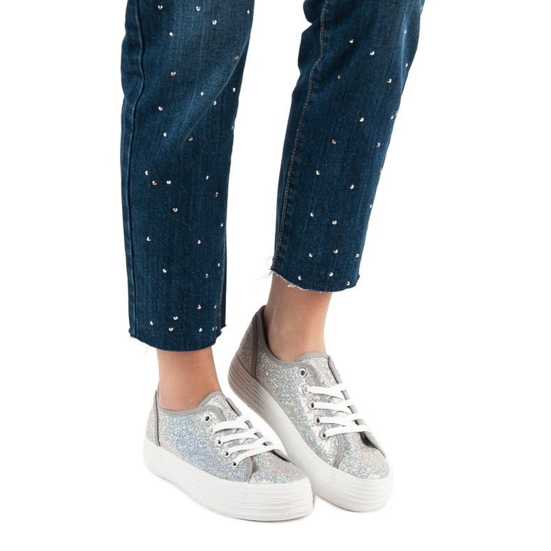 SHELOVET Baskets à paillettes gris 1
