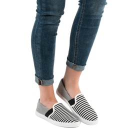 SHELOVET Slipons rayés blanche le noir 2