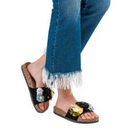 Cm Paris Pantoufles Avec Des Fleurs le noir 2