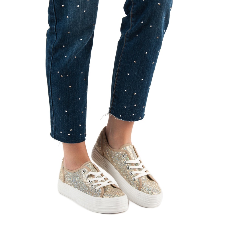 SHELOVET Baskets à paillettes jaune 2