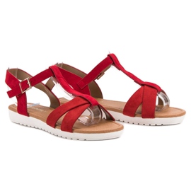 EXQUILY Sandales classiques en daim rouge 5