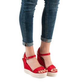 Ideal Shoes Sandales compensées élégantes rouge 2