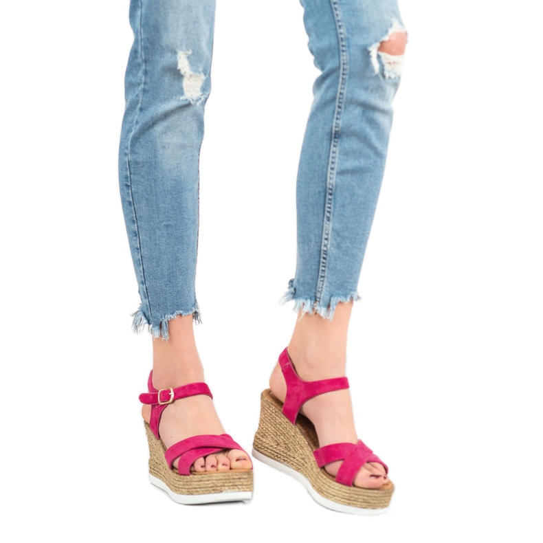 JESSY ROSS Sandales en daim fuchsia rose 1