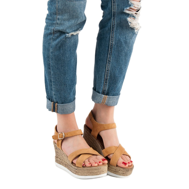 JESSY ROSS Sandales en daim camel brun 1