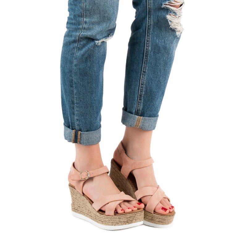 JESSY ROSS Sandales en daim poudré rose 1