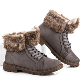 New Tlck Trappeurs en daim avec fourrure gris 6