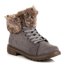 New Tlck Trappeurs en daim avec fourrure gris 3