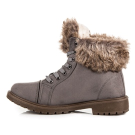 New Tlck Trappeurs en daim avec fourrure gris 4