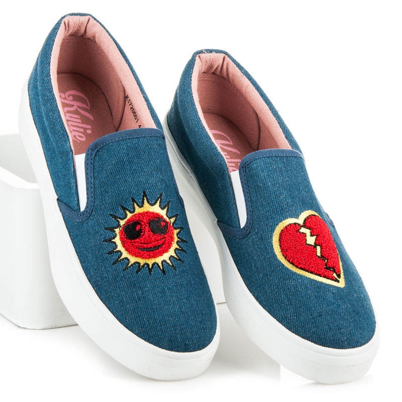 Kylie Baskets en jean avec patchs bleu 2