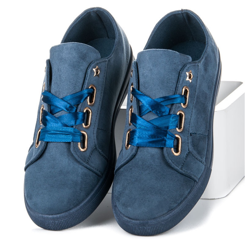 Ideal Shoes Baskets En Daim Avec Ruban bleu 2
