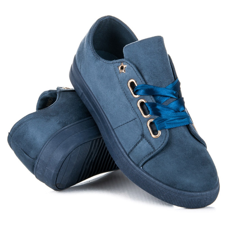 Ideal Shoes Baskets En Daim Avec Ruban bleu 1