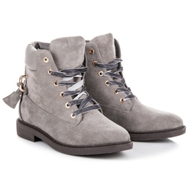 Ideal Shoes Travailleurs en daim attachés avec un ruban gris 6