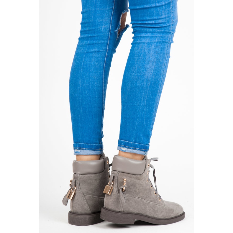 Ideal Shoes Travailleurs en daim attachés avec un ruban gris 2