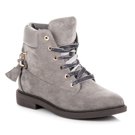 Ideal Shoes Travailleurs en daim attachés avec un ruban gris 3